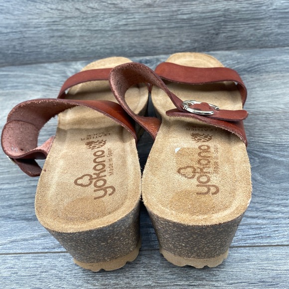 Yokono Women's Brown Leather Wedge Sandals Size 9 Made in Spain - Picture 5 of 8